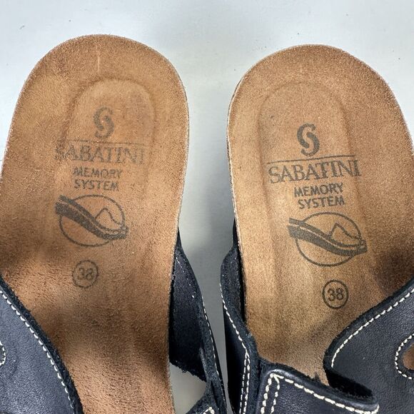 Sabatini Memory System Black Leather Slide Sandal Cork Wedge Shoes EU 38‎ US 7.5 - Picture 8 of 8